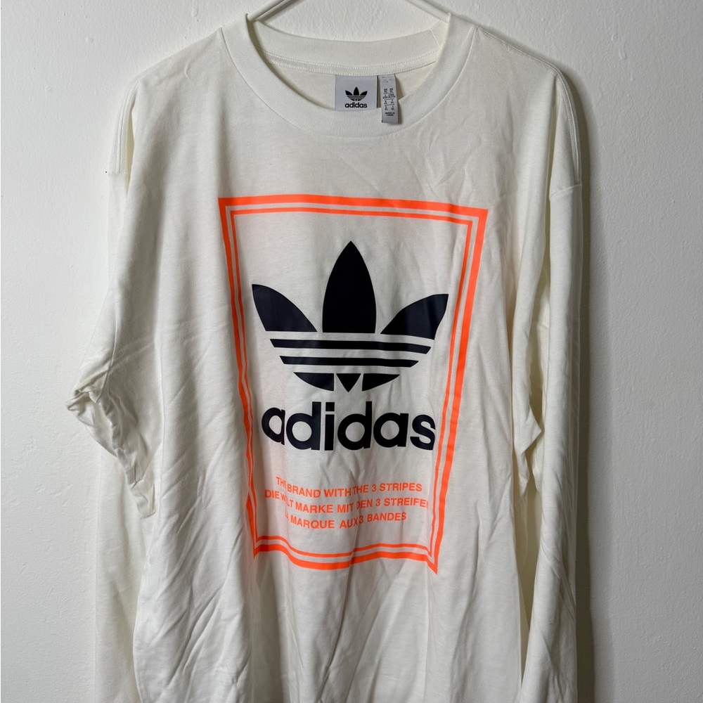 White XL Adidas trefoil tongue label long sleeve tee